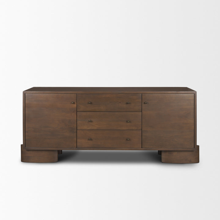 Jonan Dark Brown Wood w/ Dark Aged Brass 2 Door 3 Drawer Sideboard Dining Room Mercana