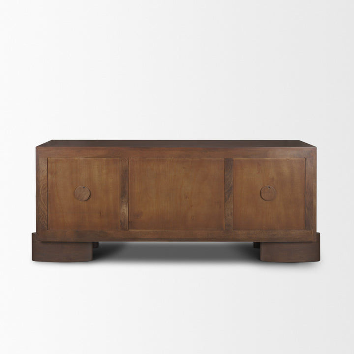 Jonan Dark Brown Wood w/ Dark Aged Brass 2 Door 3 Drawer Sideboard Dining Room Mercana