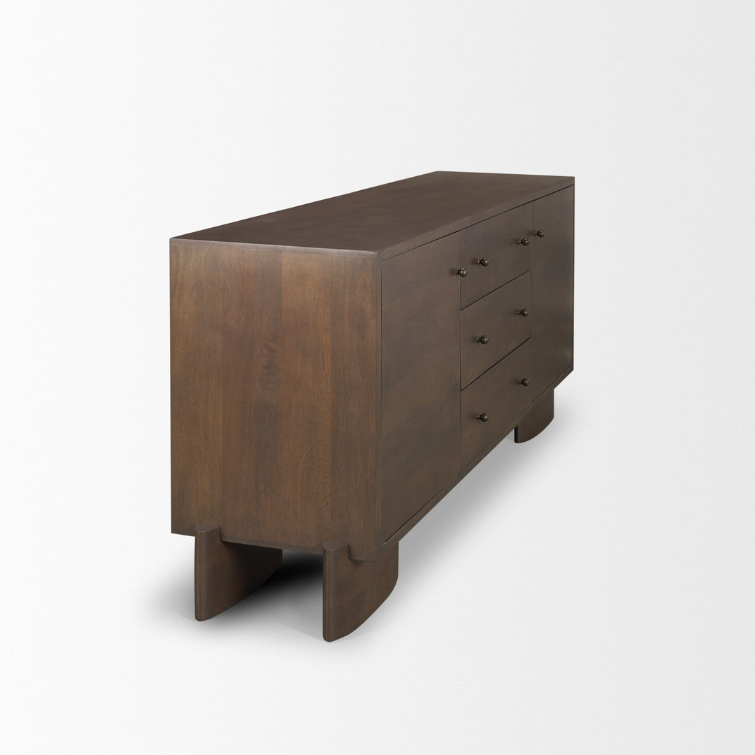 Jonan Dark Brown Wood w/ Dark Aged Brass 2 Door 3 Drawer Sideboard Dining Room Mercana