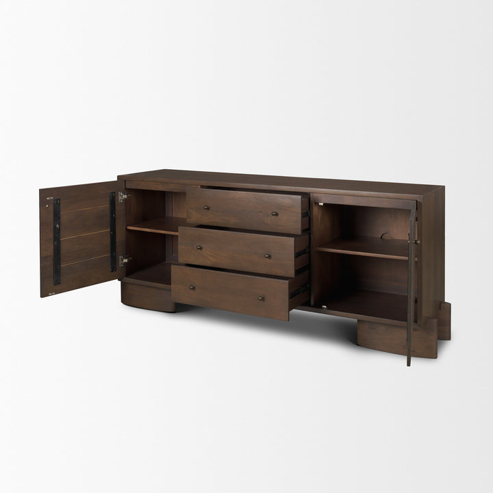 Jonan Dark Brown Wood w/ Dark Aged Brass 2 Door 3 Drawer Sideboard Dining Room Mercana