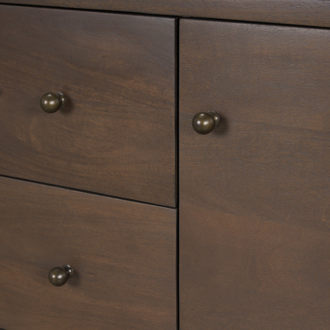 Jonan Dark Brown Wood w/ Dark Aged Brass 2 Door 3 Drawer Sideboard Dining Room Mercana