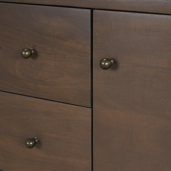 Jonan Dark Brown Wood w/ Dark Aged Brass 2 Door 3 Drawer Sideboard Dining Room Mercana