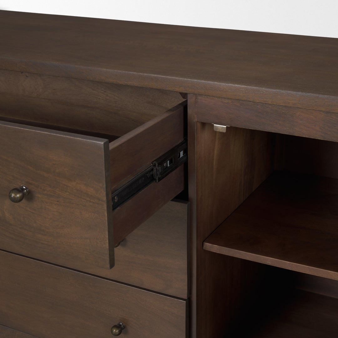 Jonan Dark Brown Wood w/ Dark Aged Brass 2 Door 3 Drawer Sideboard Dining Room Mercana