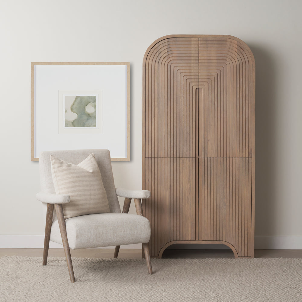 Sorina Reverse Fluted Light Brown Wood Curio Cabinet Living Room Mercana