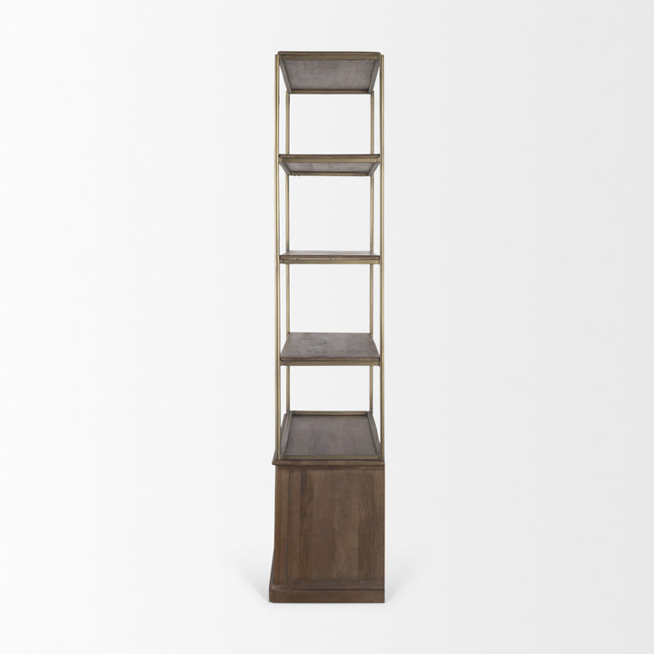 Baron Dark Brown Wood w/ Antiqued Aged Brass Metal 2-Door Open Shelving Unit Living Room Mercana