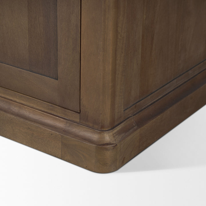Baron Dark Brown Wood w/ Antiqued Aged Brass Metal 2-Door Open Shelving Unit Living Room Mercana