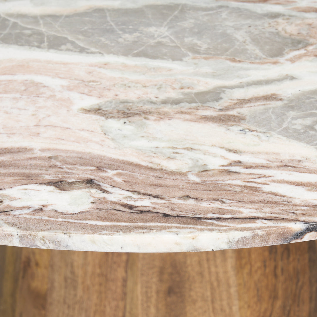Allyson 54" Round Brown Pedestal w/ Pink Marble Top Dining Table Dining Room Mercana