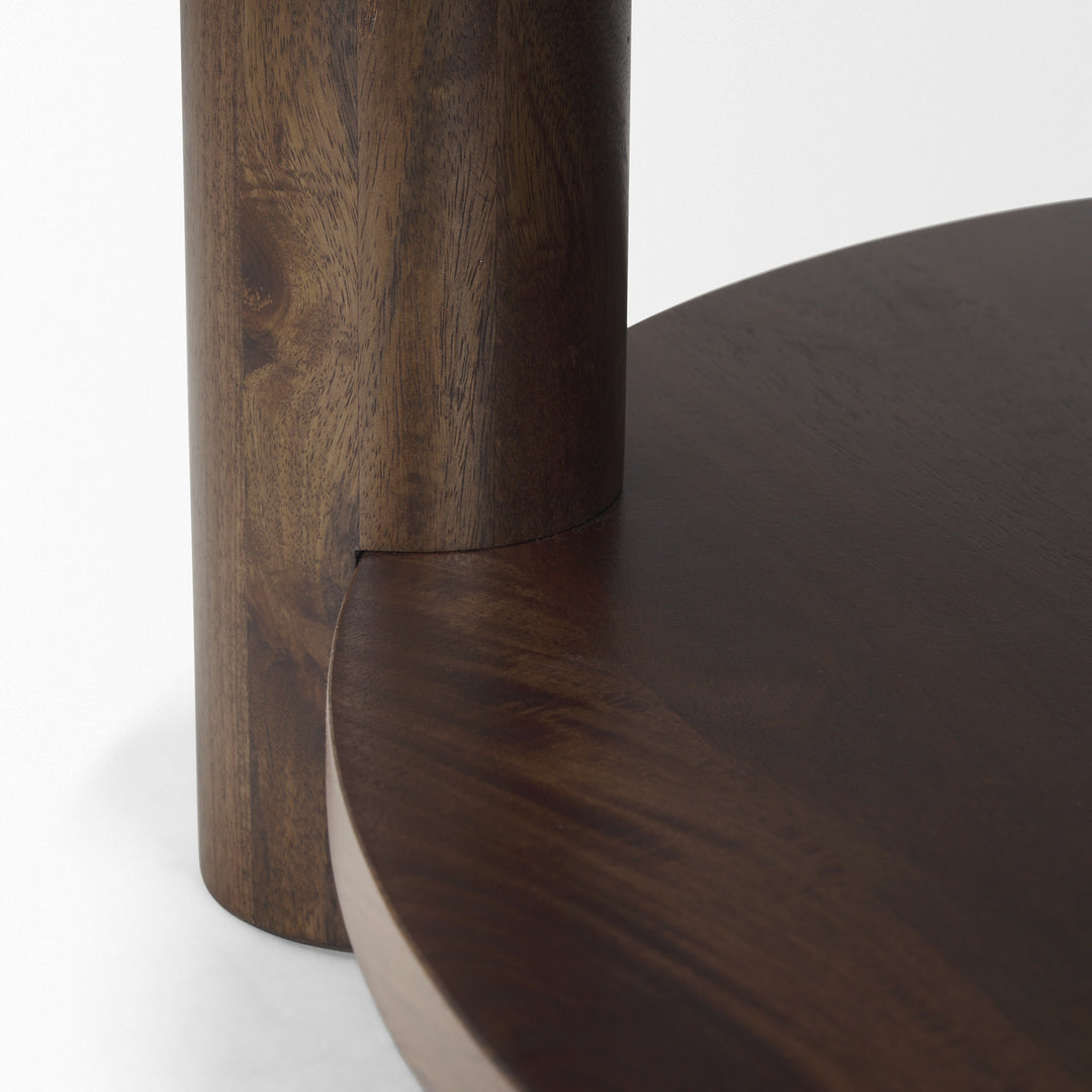 Jovia Brown Mango Wood W/ Cappuccino Marble Round Coffee Table Living Room Mercana