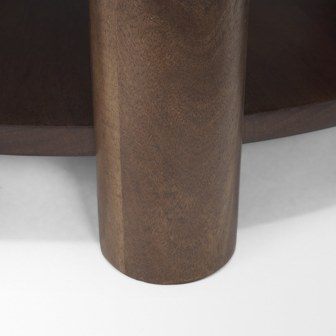 Jovia Brown Mango Wood W/ Cappuccino Marble Round Coffee Table Living Room Mercana