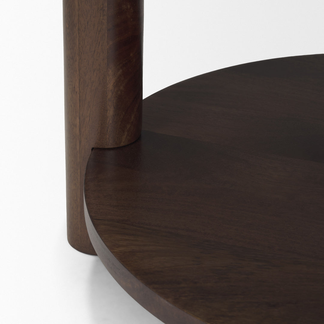 Jovia Brown Mango Wood W/ Cappuccino Marble Round Side Table Living Room Mercana