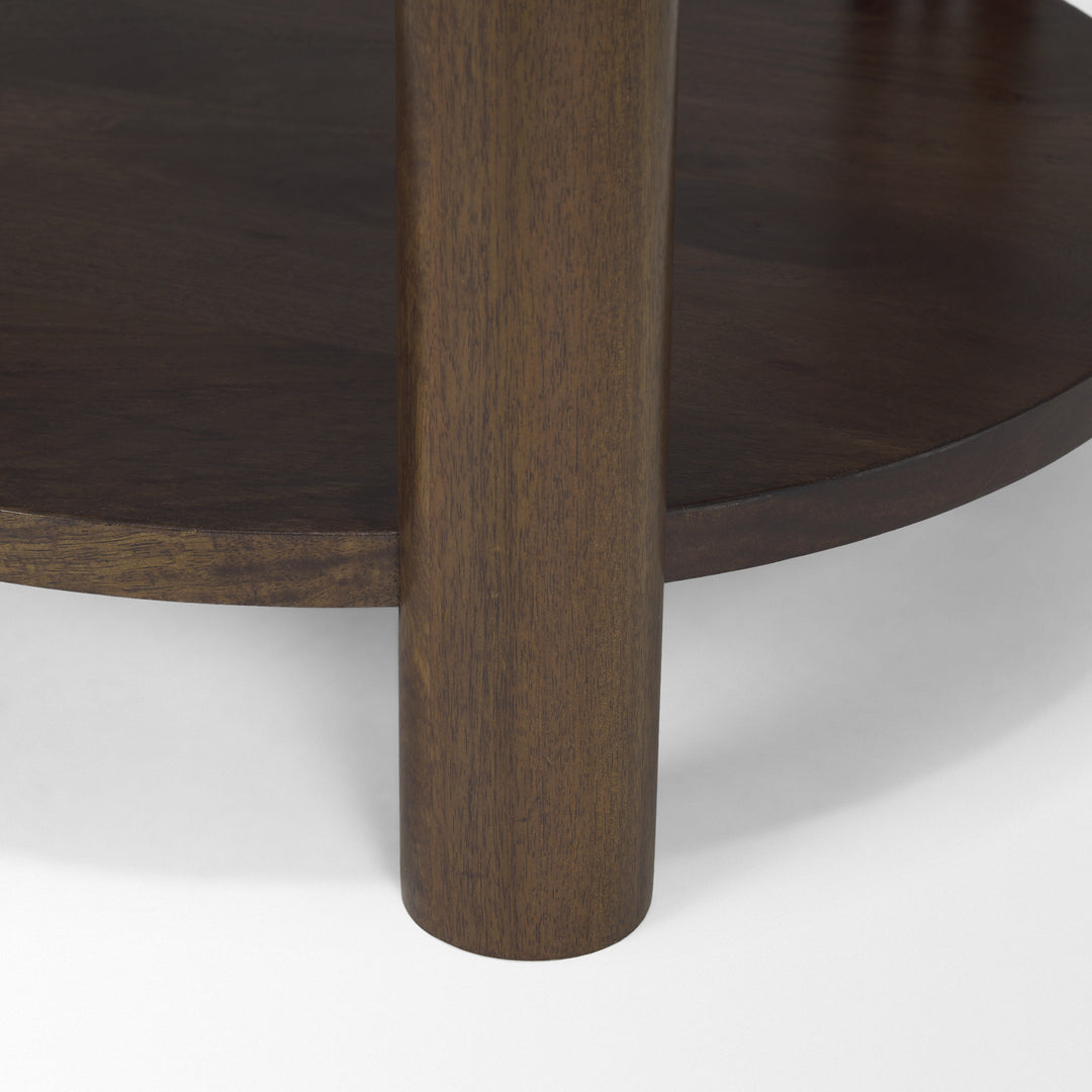 Jovia Brown Mango Wood W/ Cappuccino Marble Round Side Table Living Room Mercana