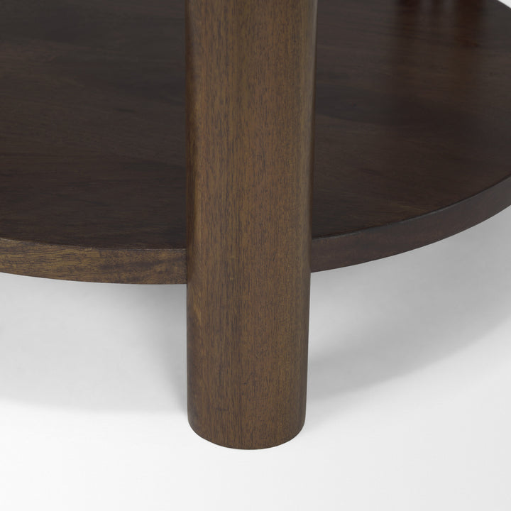 Jovia Brown Mango Wood W/ Cappuccino Marble Round Side Table Living Room Mercana