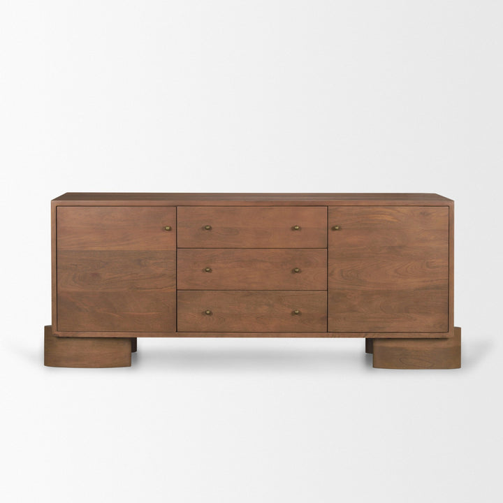 Jonan Medium Brown Wood w/ Dark Aged Brass 2 Door 3 Drawer Sideboard Dining Room Mercana