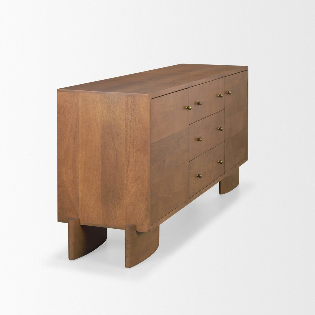 Jonan Medium Brown Wood w/ Dark Aged Brass 2 Door 3 Drawer Sideboard Dining Room Mercana