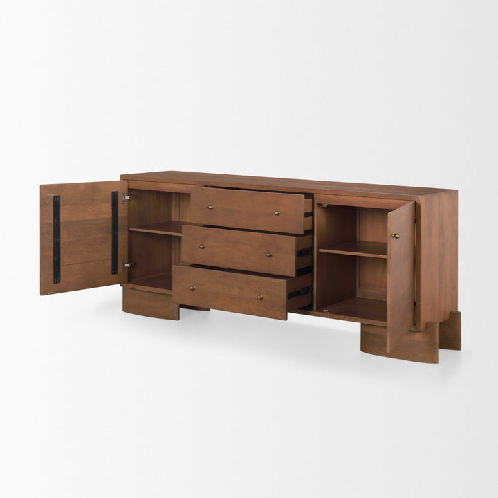 Jonan Medium Brown Wood w/ Dark Aged Brass 2 Door 3 Drawer Sideboard Dining Room Mercana