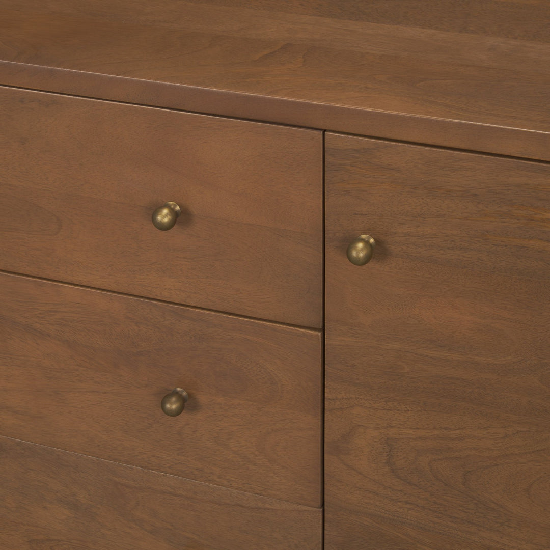 Jonan Medium Brown Wood w/ Dark Aged Brass 2 Door 3 Drawer Sideboard Dining Room Mercana