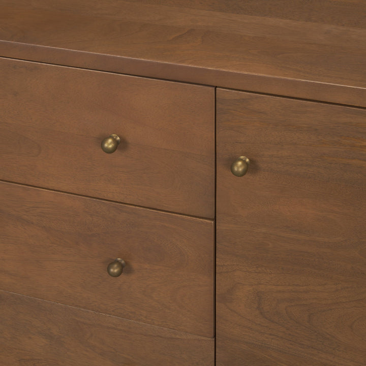 Jonan Medium Brown Wood w/ Dark Aged Brass 2 Door 3 Drawer Sideboard Dining Room Mercana
