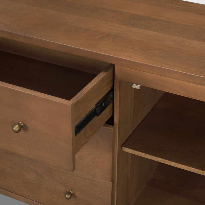 Jonan Medium Brown Wood w/ Dark Aged Brass 2 Door 3 Drawer Sideboard Dining Room Mercana