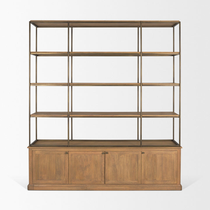 Baron 4-Door Light Brown Wood w/ Gunmetal Open Shelving Unit Living Room Mercana