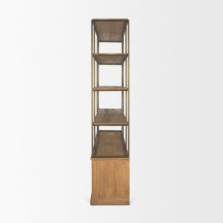 Baron 4-Door Light Brown Wood w/ Gunmetal Open Shelving Unit Living Room Mercana