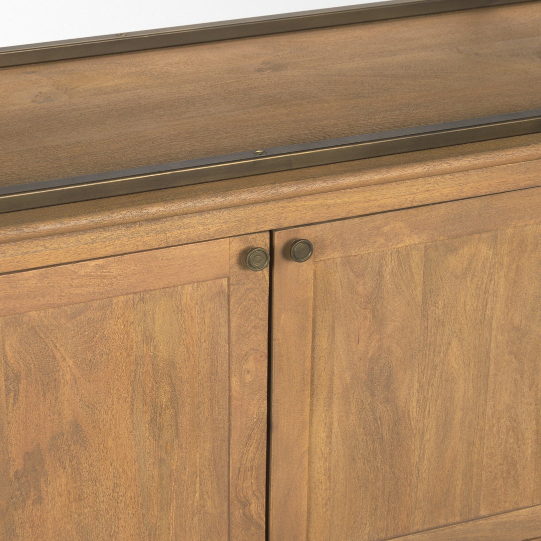 Baron 4-Door Light Brown Wood w/ Gunmetal Open Shelving Unit Living Room Mercana