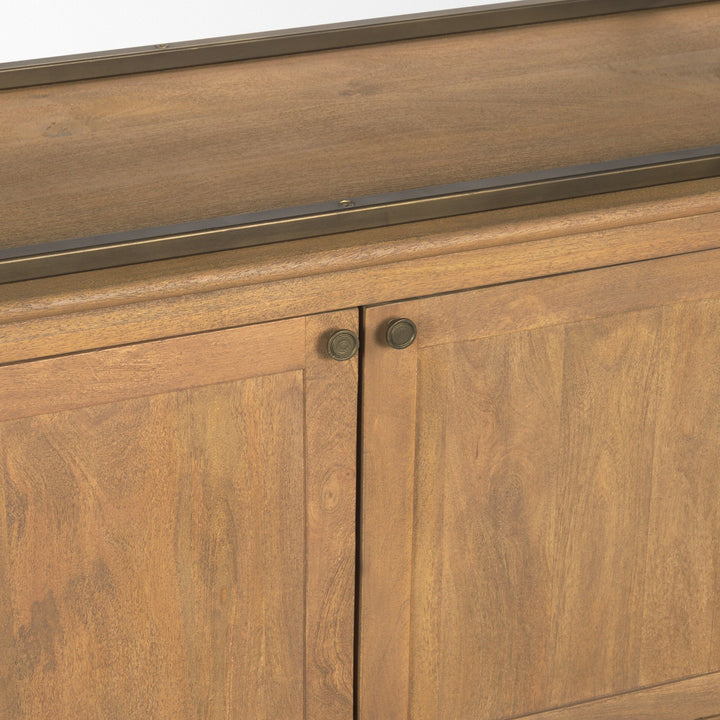Baron 4-Door Light Brown Wood w/ Gunmetal Open Shelving Unit Living Room Mercana