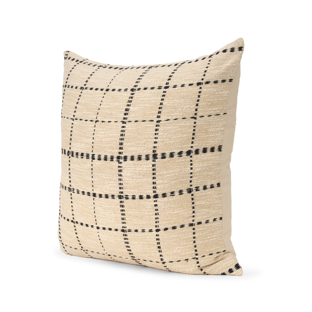 Jaela Beige and Black Striped Checkered Decorative Square Pillow Cover Decor Mercana