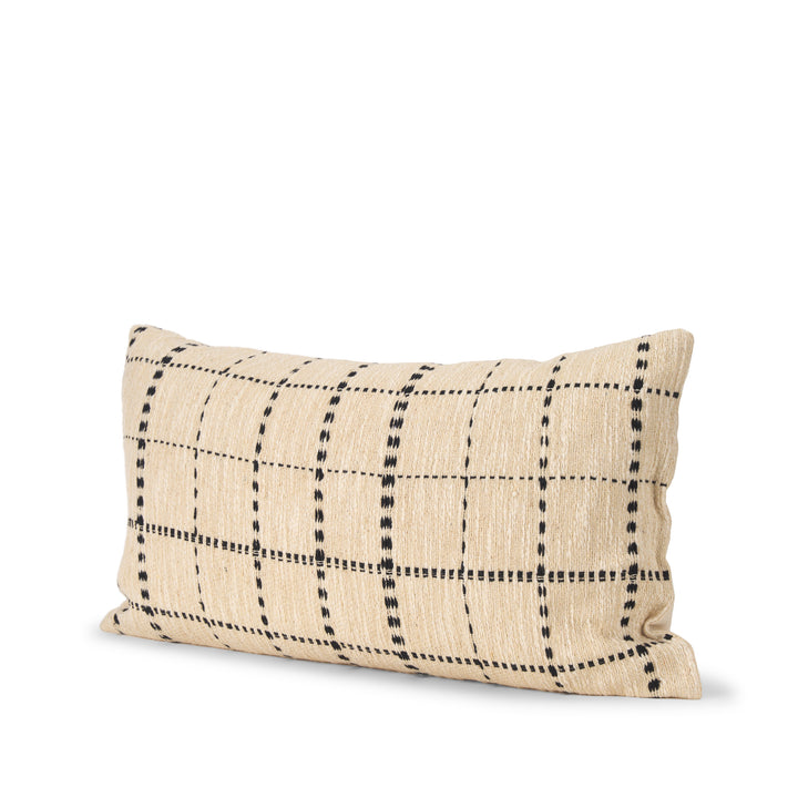 Jaela Beige and Black Striped Checkered Decorative Lumbar Pillow Cover Decor Mercana