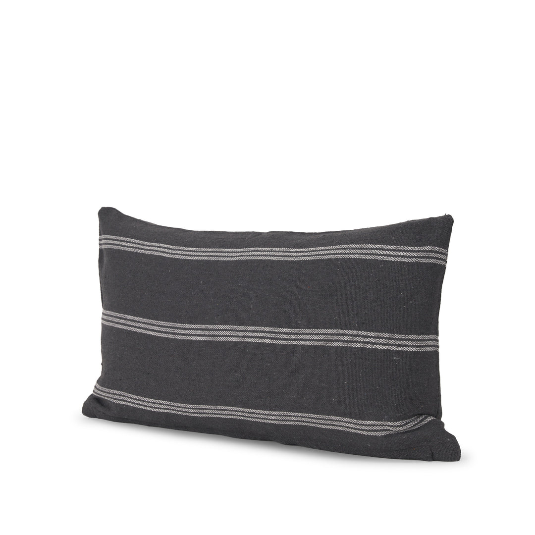 Jayme Gray and White Striped Cotton Decorative Lumbar Pillow Cover Decor Mercana