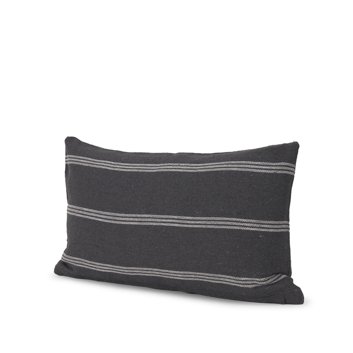 Jayme Gray and White Striped Cotton Decorative Lumbar Pillow Cover Decor Mercana
