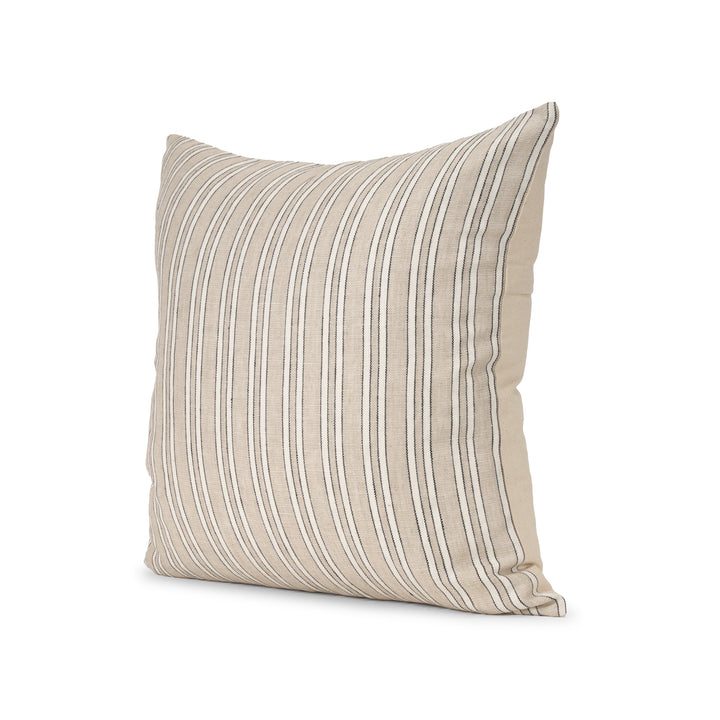 Jaxon Beige and Black Striped Cotton-Linen Decorative Square Pillow Cover Decor Mercana