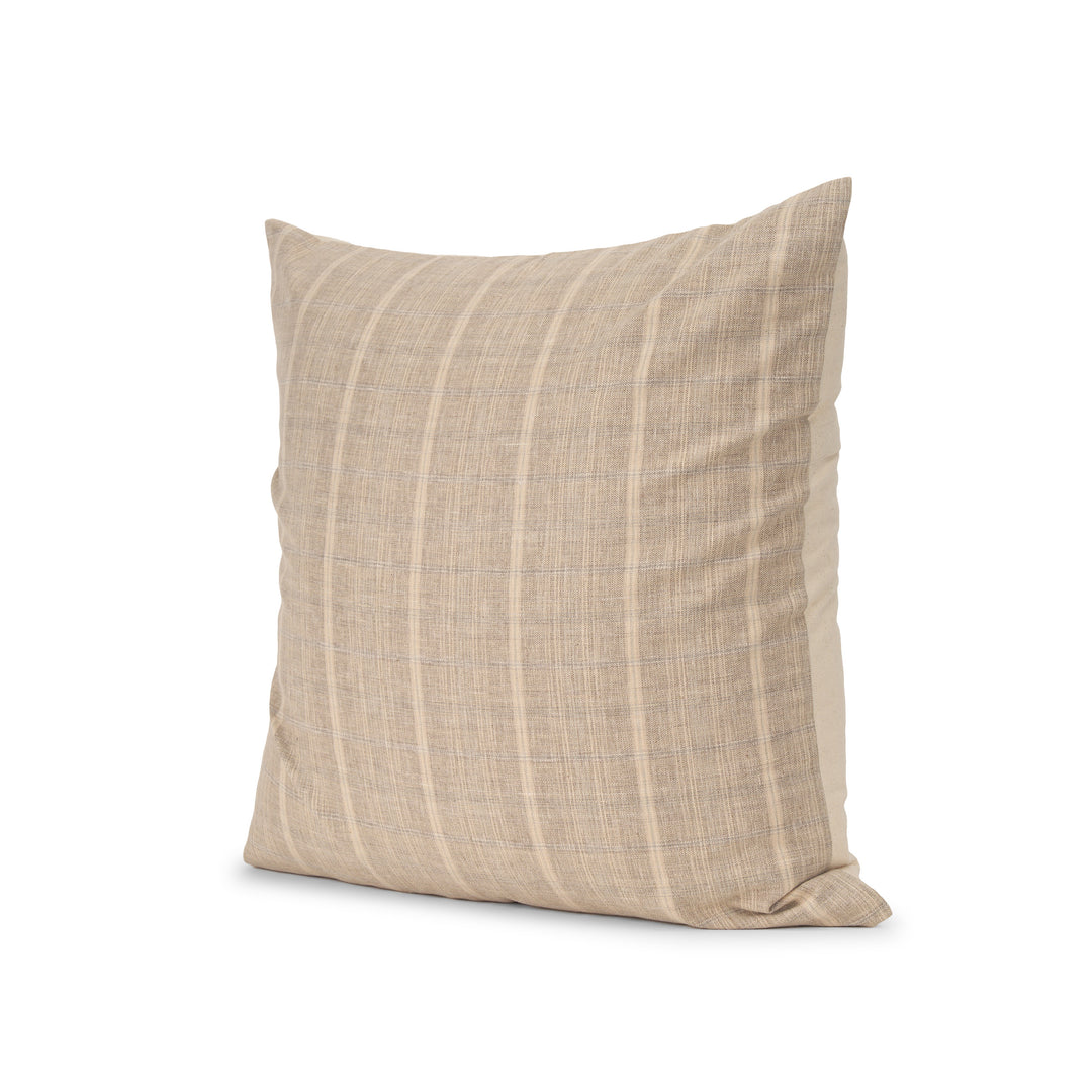 Jensen Beige and Gray Plaid Cotton-Linen Decorative Square Pillow Cover Decor Mercana