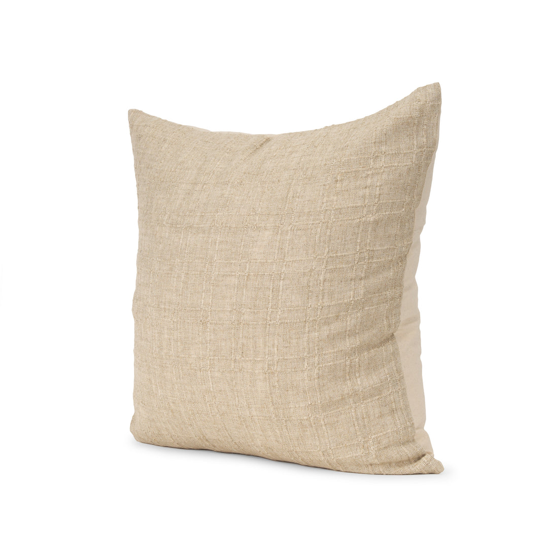 Jeren Beige Checker Textured Cotton-Linen Decorative Square Pillow Cover Decor Mercana