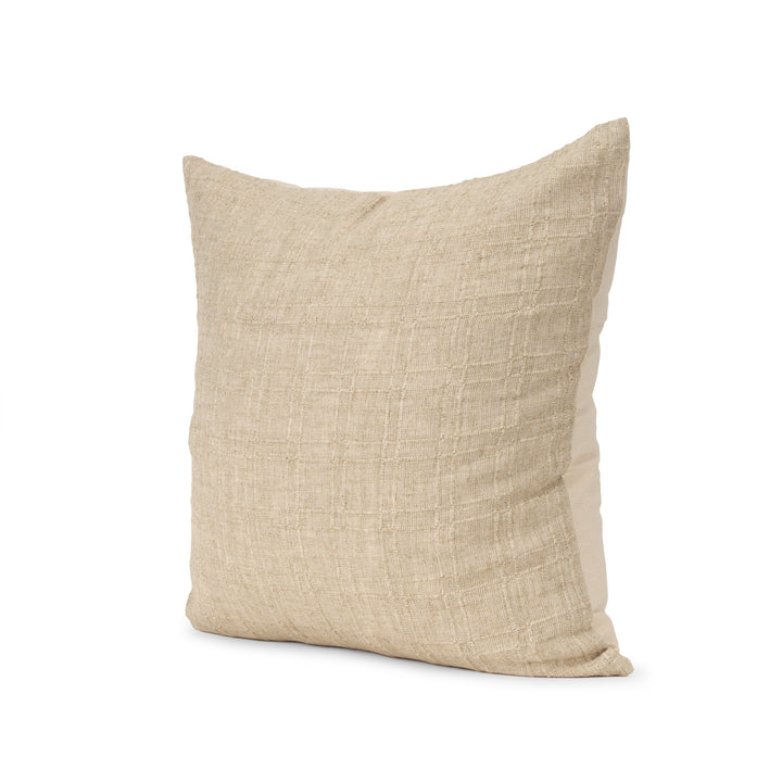 Jeren Beige Checker Textured Cotton-Linen Decorative Square Pillow Cover Decor Mercana