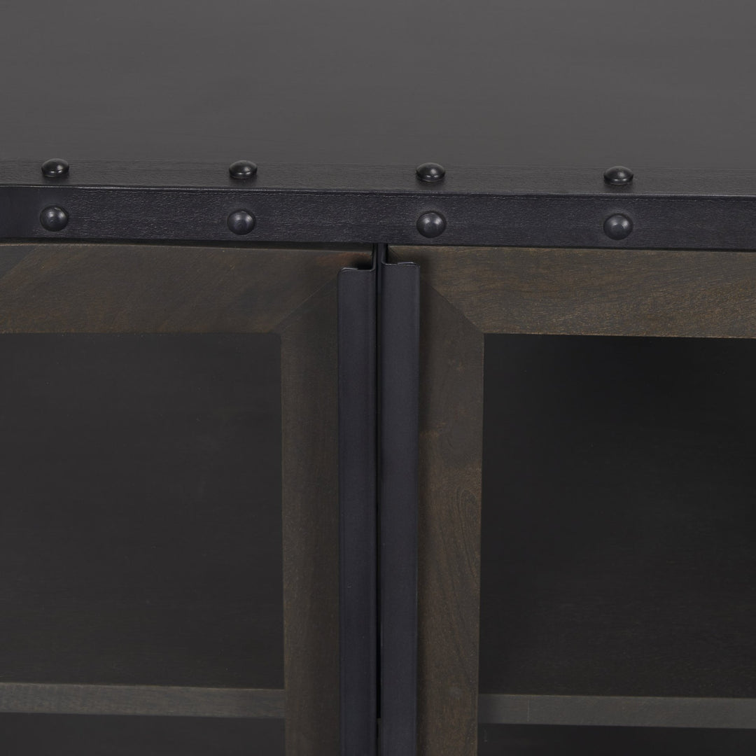 Gehry I 62.3x16.5 Black Metal Frame w/Wood Accent 4 Cabinet Door Two Drawer Sideboard Bedroom Mercana