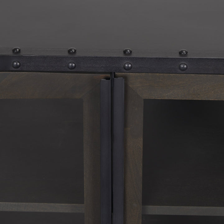 Gehry I 62.3x16.5 Black Metal Frame w/Wood Accent 4 Cabinet Door Two Drawer Sideboard Bedroom Mercana