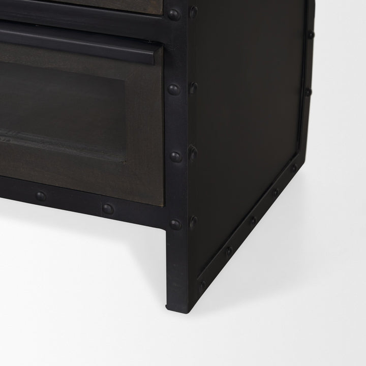 Gehry I 62.3x16.5 Black Metal Frame w/Wood Accent 4 Cabinet Door Two Drawer Sideboard Bedroom Mercana