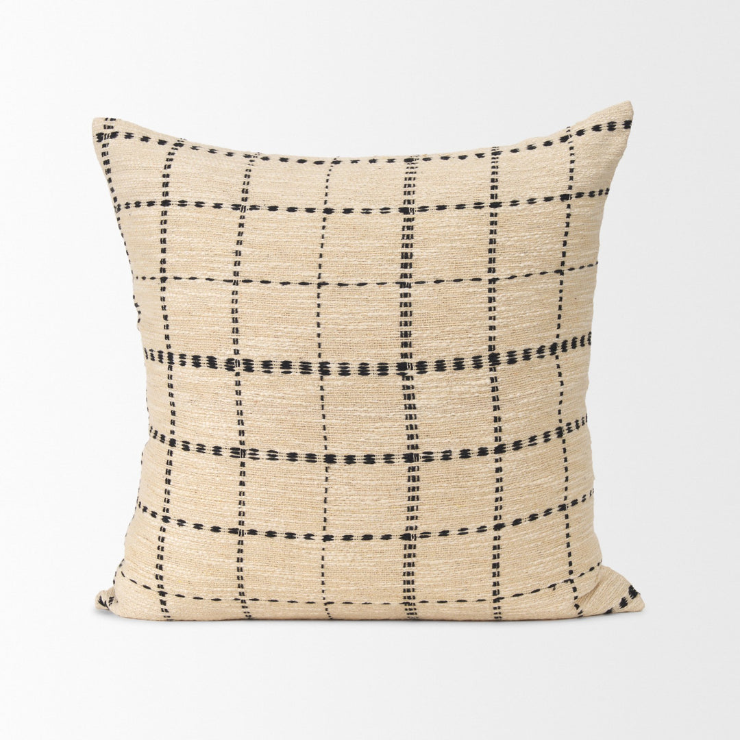 Jaela Beige and Black Striped Checkered Decorative Square Pillow Cover Decor Mercana