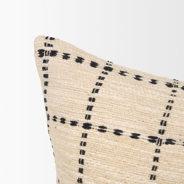 Jaela Beige and Black Striped Checkered Decorative Square Pillow Cover Decor Mercana