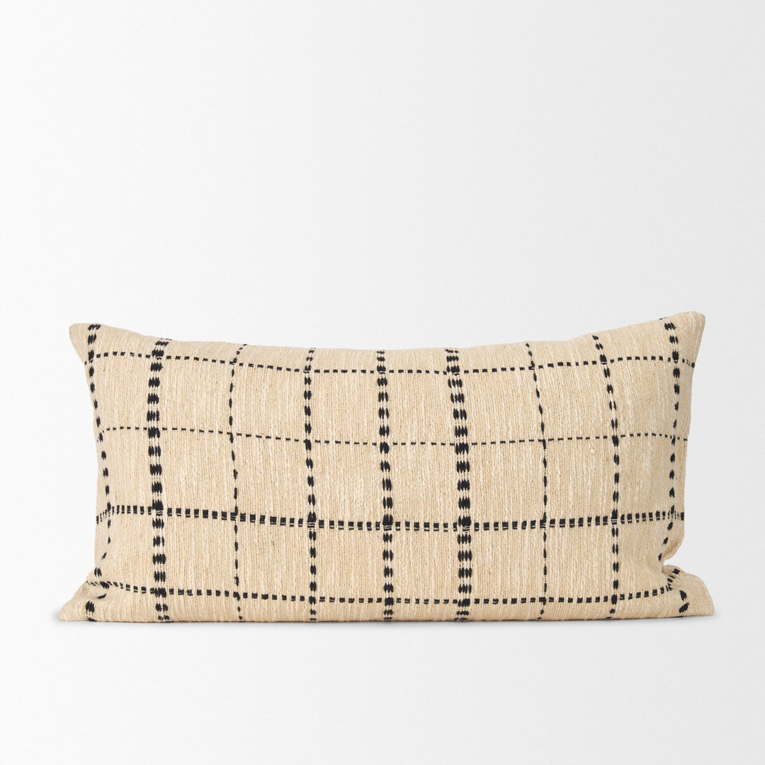 Jaela Beige and Black Striped Checkered Decorative Lumbar Pillow Cover Decor Mercana