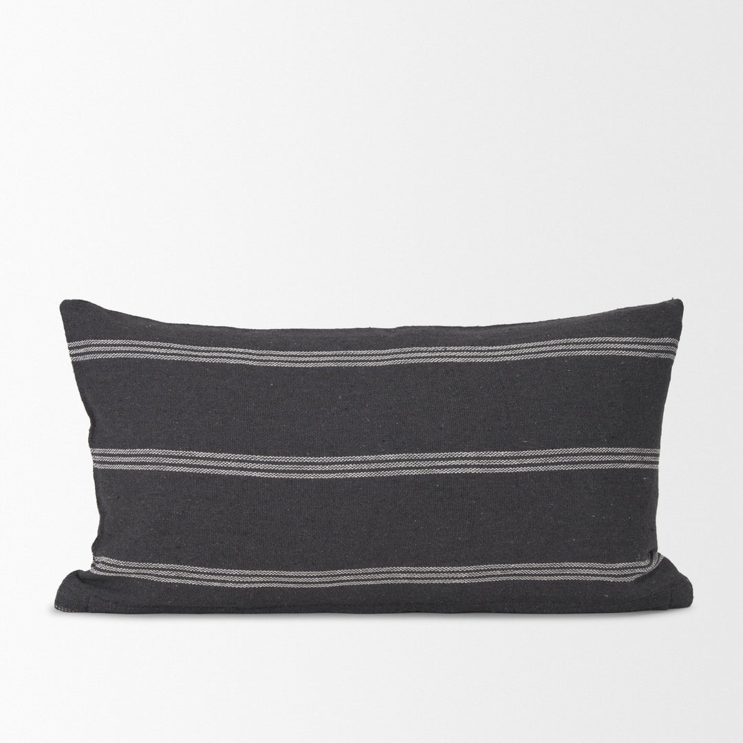 Jayme Gray and White Striped Cotton Decorative Lumbar Pillow Cover Decor Mercana