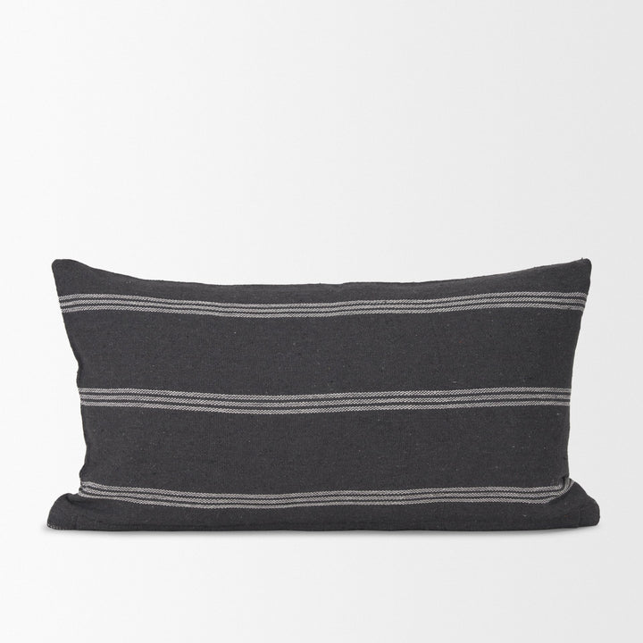 Jayme Gray and White Striped Cotton Decorative Lumbar Pillow Cover Decor Mercana