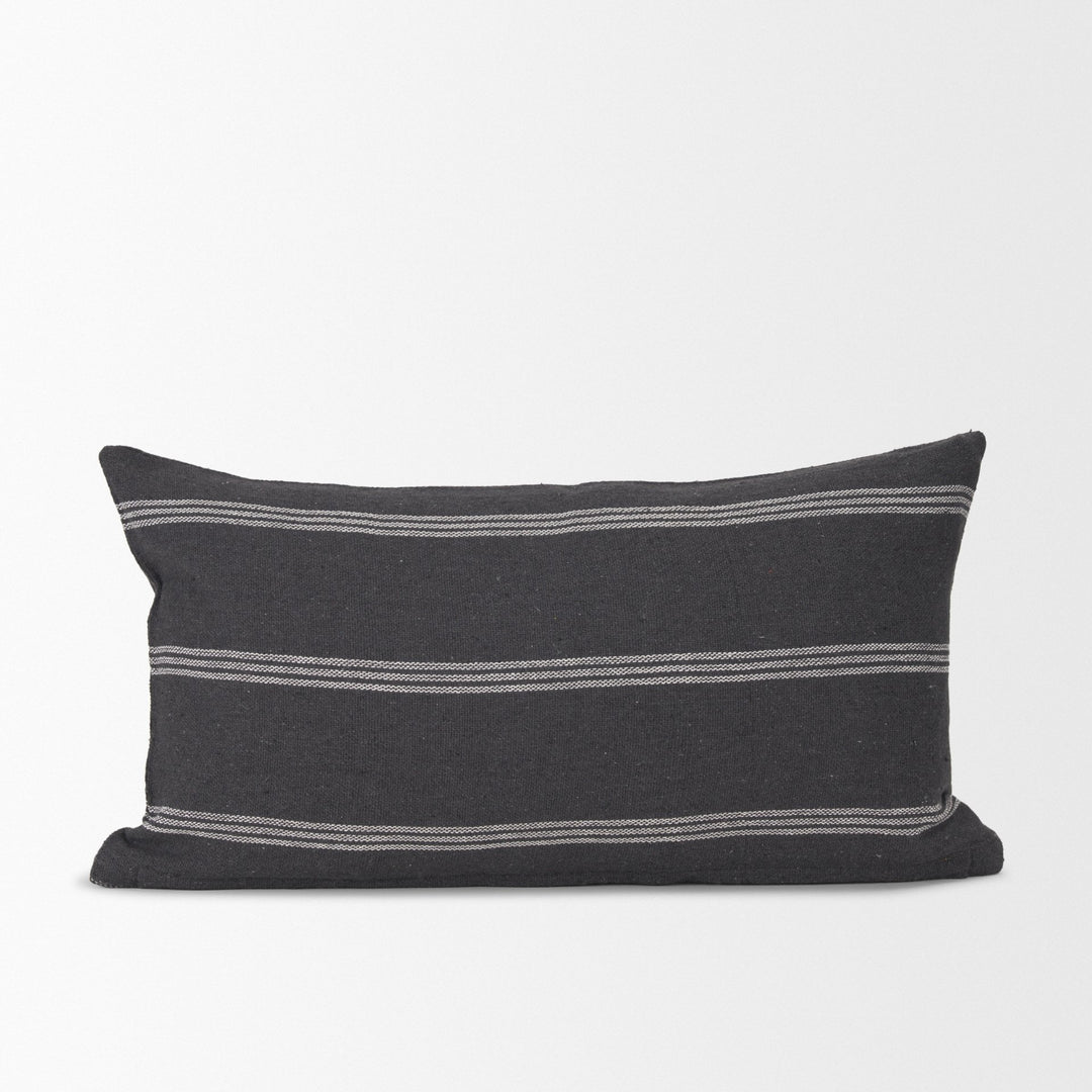 Jayme Gray and White Striped Cotton Decorative Lumbar Pillow Cover Decor Mercana