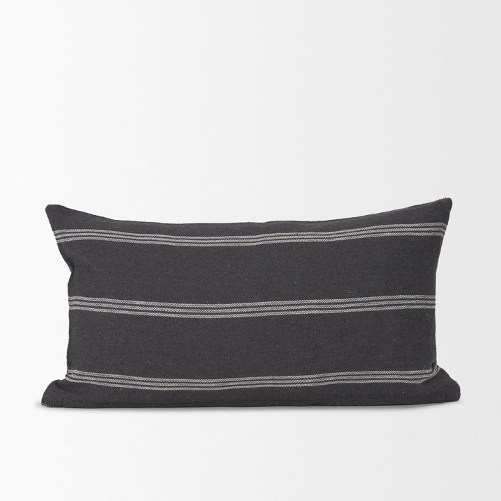 Jayme Gray and White Striped Cotton Decorative Lumbar Pillow Cover Decor Mercana