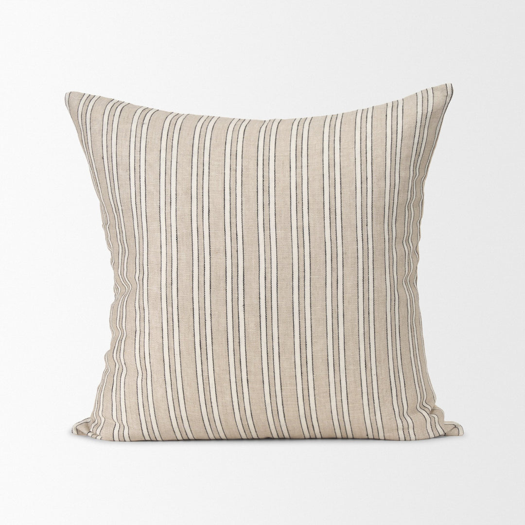 Jaxon Beige and Black Striped Cotton-Linen Decorative Square Pillow Cover Decor Mercana