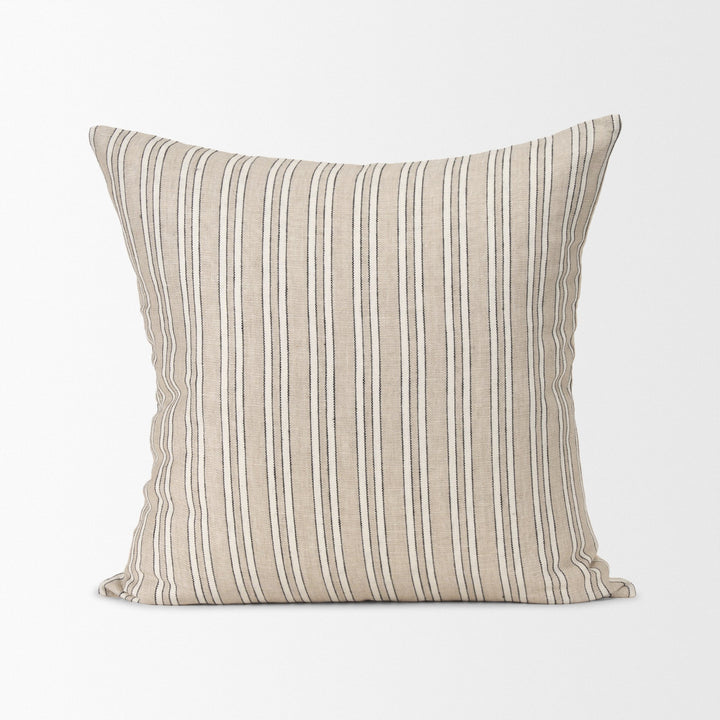 Jaxon Beige and Black Striped Cotton-Linen Decorative Square Pillow Cover Decor Mercana