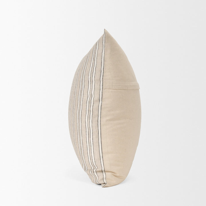 Jaxon Beige and Black Striped Cotton-Linen Decorative Square Pillow Cover Decor Mercana