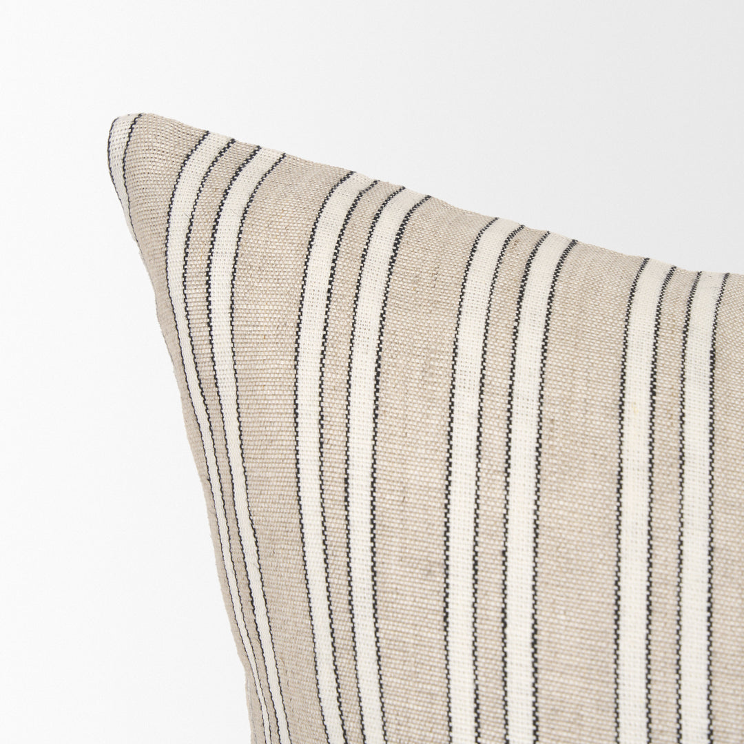 Jaxon Beige and Black Striped Cotton-Linen Decorative Square Pillow Cover Decor Mercana