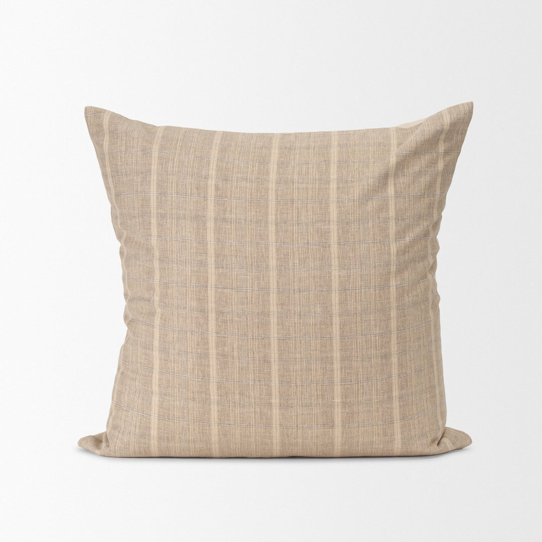 Jensen Beige and Gray Plaid Cotton-Linen Decorative Square Pillow Cover Decor Mercana