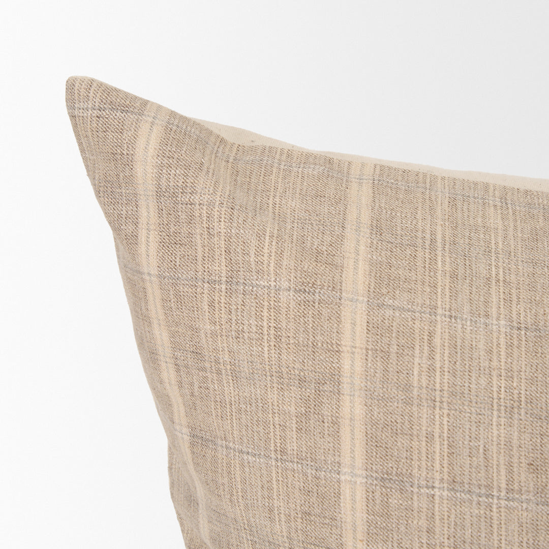 Jensen Beige and Gray Plaid Cotton-Linen Decorative Square Pillow Cover Decor Mercana